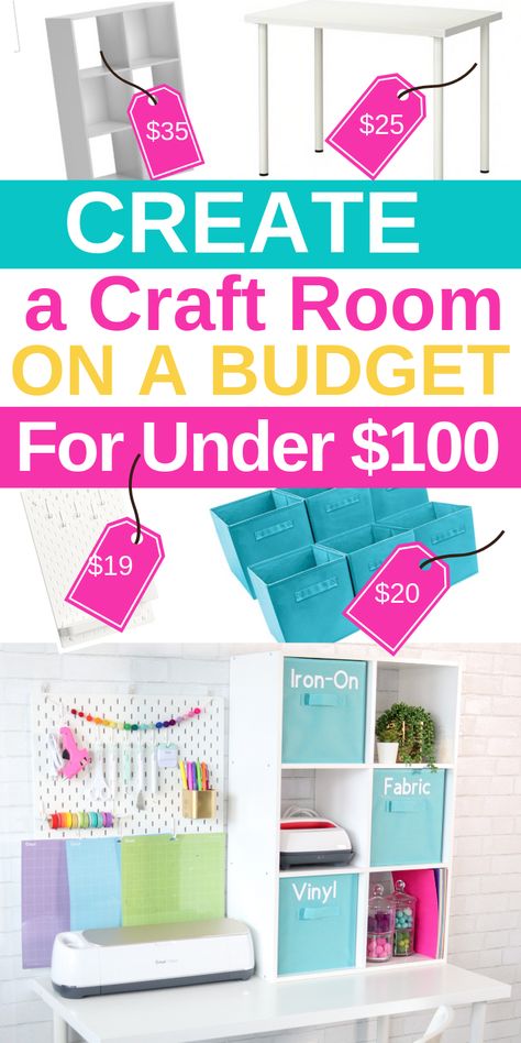 Budget Craft Room, Small Craft Space In Bedroom, Easy Craft Room Organization, Cricut Work Space Ideas, Crafting Room Decor, Easy Craft Room Ideas, Organizing Cricut Supplies Craft Rooms, Budget Craft Room Ideas, Storage For Cricut Supplies