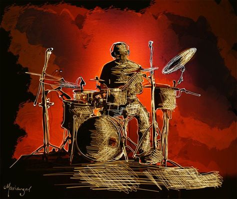 Drummer Quotes, Drummer Art, Drums Wallpaper, Drums Artwork, Drum Tattoo, Cuba Art, Jazz Painting, Drum Art, Music Room Design