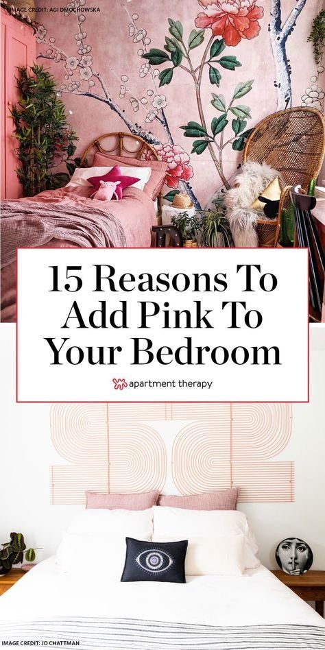 From blush to peach, and even bubblegum—here are 15 reasons you should consider pink for your bedroom. #pinkbedroom #pinkdecor #millennialpink #blushpink #pinkideas #pinkbedroom #bedroomideas #bedroomdecorideas #colorfulbedrooms #pinkroom Green And Blush Living Room, Punk Bedroom Decor, Pink Bedroom Accessories, Punk Bedroom, Pink Loveseat, Blush Pink Bedroom, Blush Bedroom, Cheap Dorm Decor, Eclectic Maximalism