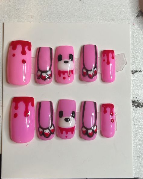 Gloomy Nails, Bear Nails Acrylic, Gloomy Bear Nails, Gloomy Bear Wallpaper, Bear Nails, Sanrio Nails, Nails October, 2023 Nails, Bears Nails