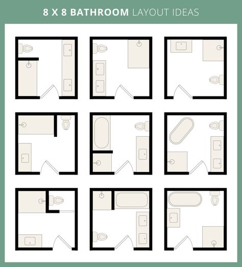 9 Creative 8x8 Bathroom Layout Ideas to Maximize your Space - Hydrangea Treehouse Bathroom Addition Ideas Layout, 8x8 Bathroom Layout, L Shaped Bathroom Layout, Square Bathroom Layout, Bathroom Layout Ideas Floor Plans, Ensuite Layout, Bathroom Floorplan, Master Bath Layout, Bathroom Layout Plans