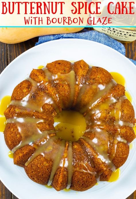 Butternut Squash Dessert, Moist Bundt Cake, Squash Cake, Butternut Squash Cake, Squash Cakes, Butternut Squash Cinnamon, Butternut Squash Puree, Bourbon Glaze, Glaze For Cake