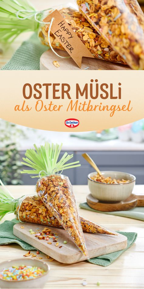 Schnelles Oster Müsli Rezept einfach selber machen mit Möhren, Haferflocken und bunten Streuseln. Knusper-Müsli zu Ostern genießen oder verschenken! Dr. Oetker Rezepte, Geschenke aus der Küche, DIY Geschenke, Ostergeschenke selber machen, Ostergeschenke DIY, Ostergeschenke aus der Küche, selbstgemachte Ostergeschenke, selbstgemachte Ostergeschenke aus der Küche, kleine selbstgemachte Ostergeschenke, Geschenke aus der Küche Ostern, Oster Mitbringsel, Oster Mitbringsel DIY Last Minute Ostergeschenk, Beautiful Gifts, Easter Spring, Granola, Breakfast Brunch, Little Gifts, Nom Nom, New Recipes, Diy Gift