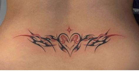 Lower Back Tattoo Aesthetic, Tramp Stamp Tattoos, Tramp Stamp, Sailor Moon Tattoo, D Tattoo, Red Ink Tattoos, Lower Back Tattoos, Nail Tattoo, Dark Tattoo