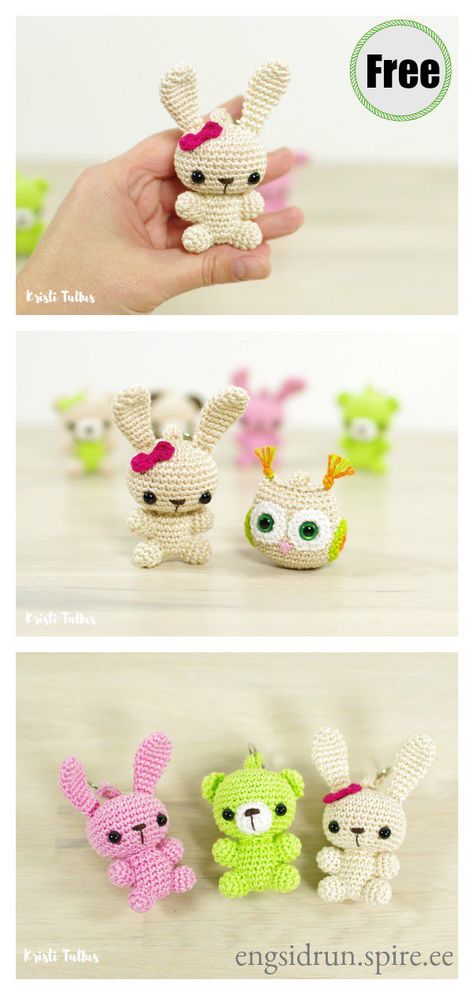 Bunny Keychain Free Crochet Pattern #coolcreativityfreepattern #easterbunny #easycrochetpattern Crochet Squishies, Crochet Bunny Keychain, Crochet Minis, Crochet Keyring Free Pattern, Crochet Koala, Crochet Pattern Bunny, Crochet Curtain Pattern, Bunny Keychain, Crocheted Animals