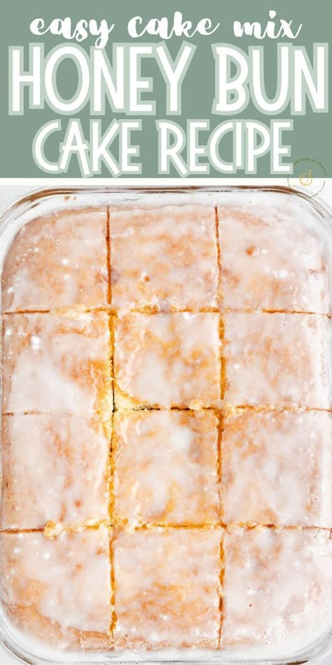 Honey Bun Cake Recipe - Easy Dessert Recipe With a Cake Mix! This delicious Honey Bun Cake is simple to make thanks to the box of yellow cake mix and a few ingredients that make it taste 'homemade'. If you love those iconic Little Debbie Honey Bun Snack Cakes then this easy cake recipe is a must-make! Dump Cake Without Box Cake, Easy Honeybun Cake, Prize Winning Cakes, Box Cake Loaf Recipes, Easy Cakes For Thanksgiving, Half Box Cake Mix Recipe, Easy Honey Bun Cake, Easy Soft Cake Recipe, Cake Box Recipes 3 Ingredients