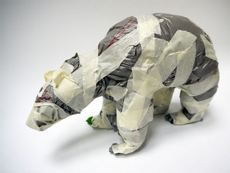 Pathway: Using Art To Explore Global Issues Paper Mache Polar Bear, Paper Mache Gargoyle, Paper Mache Creatures, Newspaper Animals, Paper Mache Bear, Paper Mache Art Sculpture, 3d Art Projects, Classe D'art, Paper Mache Animals