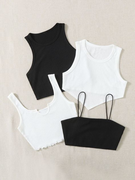 Crop Tank Top Outfit, Tops Cortos Aesthetic, White Crop Top Outfit, Black And White Crop Tops, Belly Shirts, Swimsuits Outfits, Trendy Summer Outfits, Women Tank Tops, Summer Crop Tops