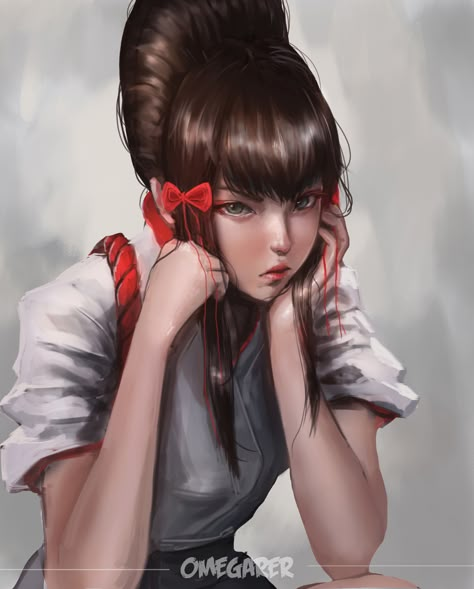 Safebooru - 1girl bangs beehive hairdo black hair black hakama blue eyes bow chin rest commentary eyeliner flat chest hair bow hakama highres japanese clothes kimono lips looking at viewer makeup mishima kazumi mole mole under eye nose omegarer red bow rope shimenawa short sleeves sidelocks solo tekken tekken 7 updo white kimono | 3243128 Kazumi Tekken, Street Fighter X Tekken, Tekken Art, Kazumi Mishima, Tekken Girls, Kazuya Mishima, Tekken 7, Bandai Namco Entertainment, Manga Picture