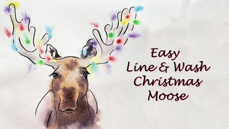 Supply List--Beginners' Line & Wash Christmas Moose | Rachel Parker's Watercolor Workshop on Patreon Pen And Watercolor Christmas, Pen And Wash Christmas Cards, Easy Watercolor Christmas Cards Tutorial, Easy Watercolor Christmas, Christmas Watercolor Art, Moose Watercolor, Watercolor Moose, Moose Painting, Line And Wash