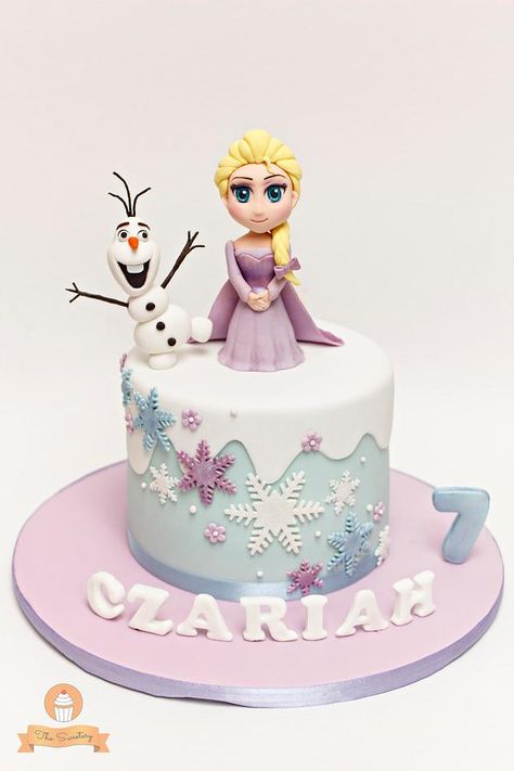 Purple Elsa Cake, Pink Frozen Birthday Cake, Simple Frozen Birthday Cake, Simple Frozen Theme Cake, Elsa And Anna Cake, Frozen Cake Ideas, Frozen Cake Designs, Olaf Frozen Cake, Name On Cake