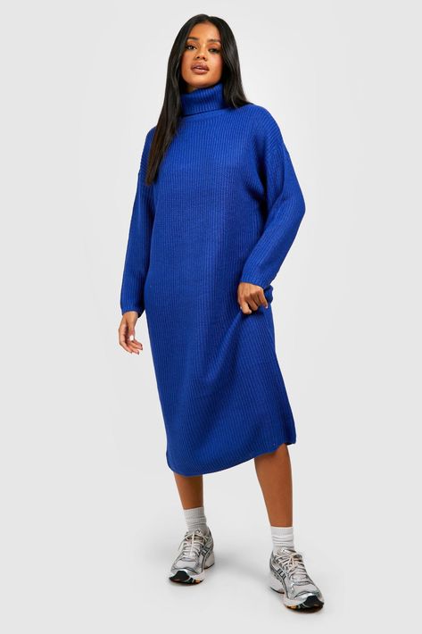 Womens Roll Neck Midaxi Jumper Dress - Blue - XS - Step aside jeans, jumper dresses are back for winter! A cold-weather staple which is comfy, soft, and endlessly versatile, our long sleeve knitted dresses are the perfect piece for when the temperatures drop. Pair a knitted dress with chunky boots and tights for the perfect Christmas market outfit or style with trainers and ankle socks for a... Christmas Market Outfit, Market Outfit, Jeans Jumper, Midi Sweater Dress, Sparkling Jewelry, Knitted Dresses, Long Sleeve Knit Dress, Sweater Dresses, Sparkle Jewelry