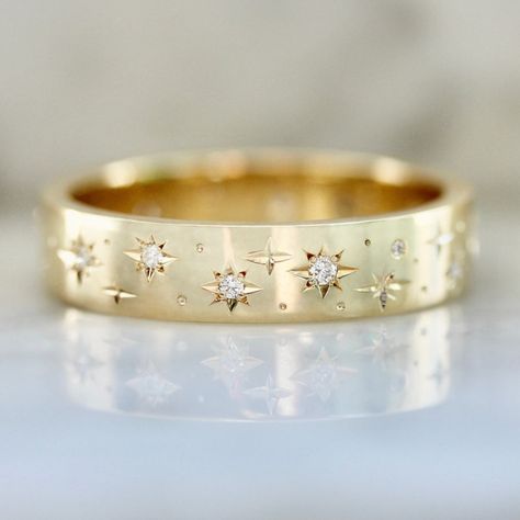 Super Moon Engraved Diamond Gold Band - Gem Breakfast Celestial Wedding Band, Star Texture, Diamond Gold Band, 2025 Bride, Gem Breakfast, Star Wedding Band, Displaying Jewelry, Hand Movements, Band Ideas