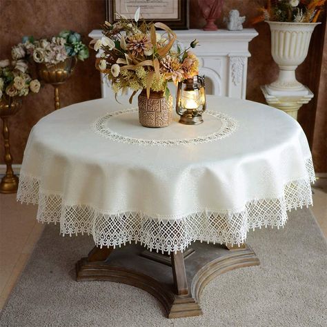 Amazon.com: ARTABLE Round Tablecloth Lace Rustic Macrame Embroidered Table Cloths for Harvest Dresser Decor Farmhouse Kitchen Home (Ivory-2, 60" Round) : Home & Kitchen Dresser Decor Farmhouse, Round Table Cloth, Luxury Brand Names, Luxury Table, Round Table Covers, Mantel Redondo, Lace Tablecloth, Table Cloths, Dresser Decor