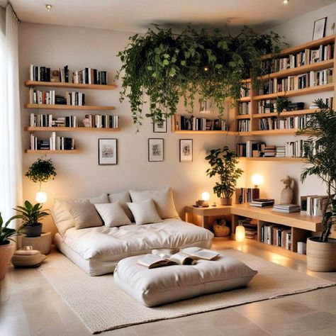 40 Home Library Ideas for Creating Cozy Reading Spaces Small Space Den Ideas, Me Space Ideas, Japanese Style Home Library, Bookshelves Study Room, Reading Room Interior Design, Office Reading Nook Ideas, Bookshelving Ideas Living Room, Aesthetic Bedroom With Bookshelves, In House Library Ideas