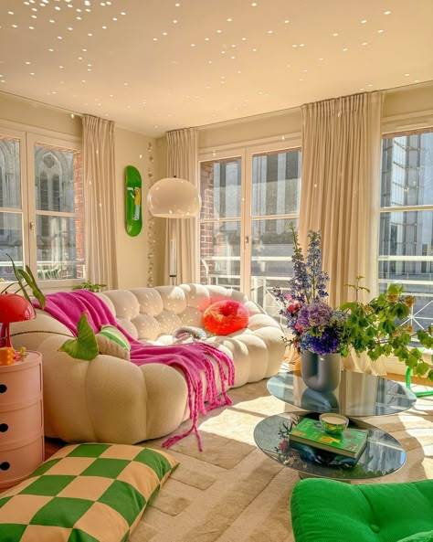 The sun is shining in @interiorbytim's dopamine decor filled apartment 🪩💫 This colorful home is the perfect marriage of contemporary accents and traditional French architecture, and we can't get enough. #dopaminedecor #colorfulhome #apartmentliving #apartmentinspo #myrealhome Colorful Maximalism, Uni House, Cute Living Room, Vibrant Living Room, Random Places, Colorful Apartment, Dream Apartment Decor, Studio Flat, Future Apartment Decor