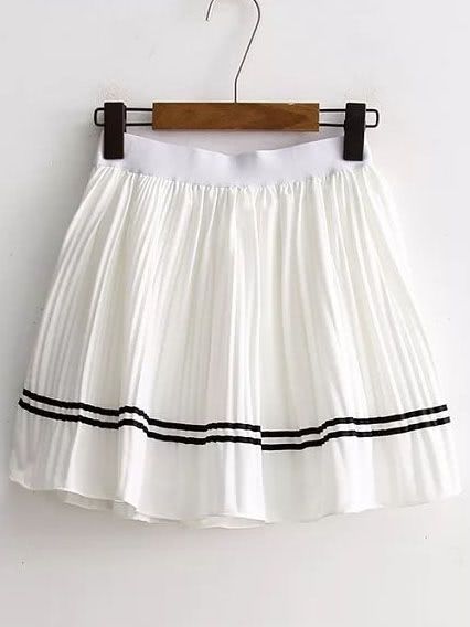 https://us.shein.com/White-Striped-Trim-Pleated-Skirt-p-347163-cat-1732.html?utm_source=youtube&utm_medium=blogger&url_from=YumiKing Mini Skirt Fashion, Bell Skirt, Striped Skirt, Women Skirts, Skirts Online, Stripe Skirt, Online Sale, White Shop, Online Shopping Clothes