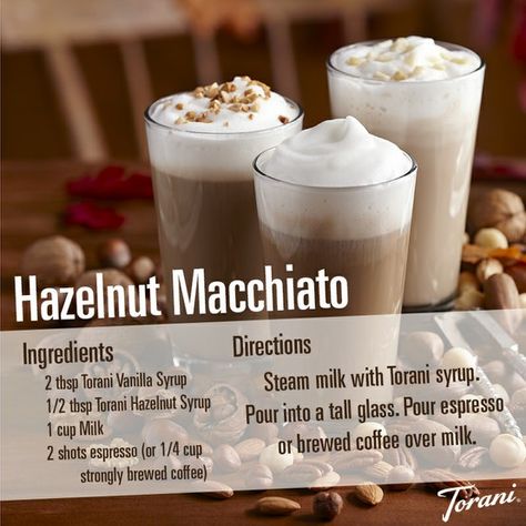 Hazlenut Macchiato // Made with Torani Starbucks Hazelnut Macchiato, Macchiato Coffee Recipe, Starbucks Hazelnut Drinks, Torani Coffee Recipes, Hazelnut Latte Recipe, Hazelnut Macchiato, Hazelnut Coffee Recipe, Ninja Coffee Bar Recipes, Torani Recipes