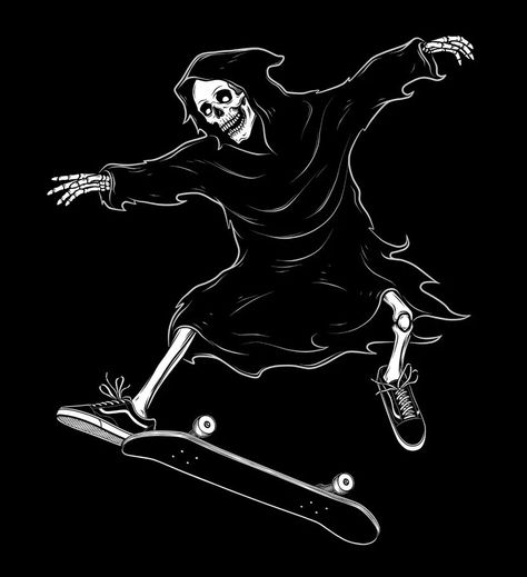 Art Tattoo Sketch, Skater Wallpaper, Skate Tattoo, Skater Art, Skateboard Furniture, Never Die, Art Punk, Work Illustration, Grim Reaper Tattoo