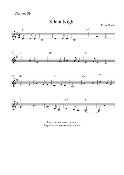 christmas music for clarinet Free Clarinet Sheet Music, Bass Clarinet Sheet Music, Silent Night Sheet Music, Piano Sheet Music Letters, Easy Sheet Music, Trumpet Sheet Music, Trumpet Music, Clarinet Music, Music Letters