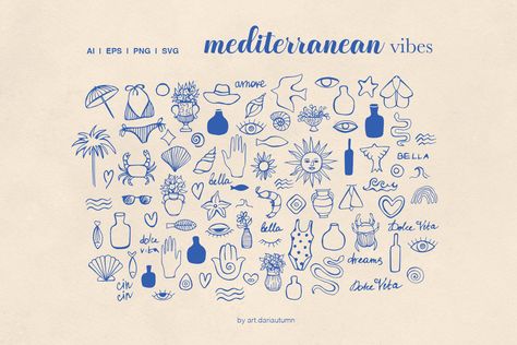 Coastal Vibe Clipart Set by Art Dari Autumn on @creativemarket Coastal Doodles, Coastal Clipart, Greece Tattoo, Logo Surf, 2025 Diary, Object Illustration, Book Illustration Design, 21 Diner, Beach Illustration