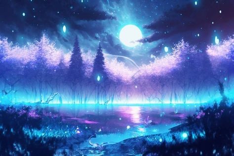 Anime Galaxy Wallpaper Pc, Fantasy Background Magic Scenery, Fantasy Lake, Pc Walpaper, Glowing Forest, 숲 사진, Magic Background, Forest At Night, Episode Backgrounds