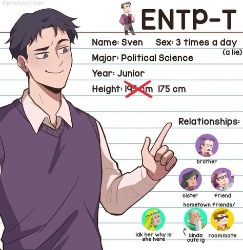 Why is infp there? ... 😏 - Credit: @prollycarmen Entp Personality Characters, Prollycarmen Mbti, Entp × Infp, Infp Entp Relationship, Entp X Infp Relationship, Infp X Entp Relationships, Infp Aesthetic Pictures, Enfp X Entp, Entp Characters