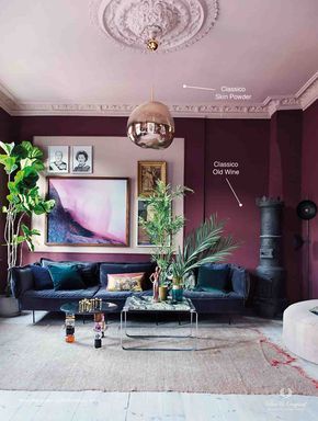 Classico chalk paint in the colours Skin Powder and Old Wine Plum Living Room, Plum Walls, Room Schemes, Purple Living Room, Purple Room, Cute Living Room, Indian Living Rooms, Purple Rooms, Modern Cozy Living Room