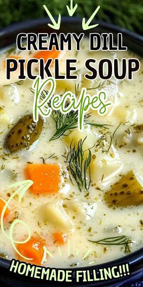 Creamy Dill Pickle Soup Creamy Dill Pickle Soup Recipe, Creamy Pickle Soup, Polish Dill Soup, Pickel Soup, Polish Dill Pickle Soup, Pickled Soup, Dill Pickle Potato Soup, Polish Dill Pickle Soup Recipe, Creamy Dill Pickle Soup