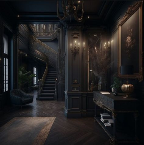 Gothic House Interior, Gothic Interior Design, House Forest, Goth Houses, Gothic Mansion, Gothic Interior, Hang Wall Art, Modern Gothic, Fantasy Rooms