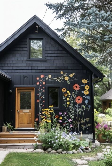 Eclectic Exterior House Colors, Eclectic House Exterior, Black Home Exterior, Deco Luminaire, Inspire Me Home Decor, Outdoor Wood, Dream House Decor, Exterior Paint, Wood Decor