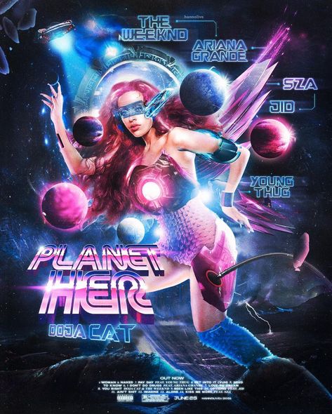 Doja Cat Poster Planet Her, Planet Her Aesthetic, Planet Her Album Cover, Planet Her Poster, Doja Cat Planet Her, Planet Her, Photoshop Instagram, Y2k Posters, Cool Album Covers