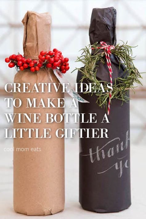 8 creative ideas for gift wrapping wine, like using kraft paper with a Christmas flourish | Terrain via Boston Mamas. | See more on CoolMomPicks.com #wine #giftwrap #holidaydiy | wine gift | champagne gift wrap | diy giftwrap | creative gift wrap ideas | christmas gift wrap ideas | hostess gifts How To Gift Wine Bottles, How To Gift Wrap A Bottle Of Wine, Creative Ways To Wrap Wine Bottles, Diy Wine Gift Bag, Wrap Champagne Bottle Ideas, Wine Gift Ideas Diy, Wrapping A Wine Bottle Gift, Wrap A Bottle Of Wine Gift, Wine Gift Bag Ideas