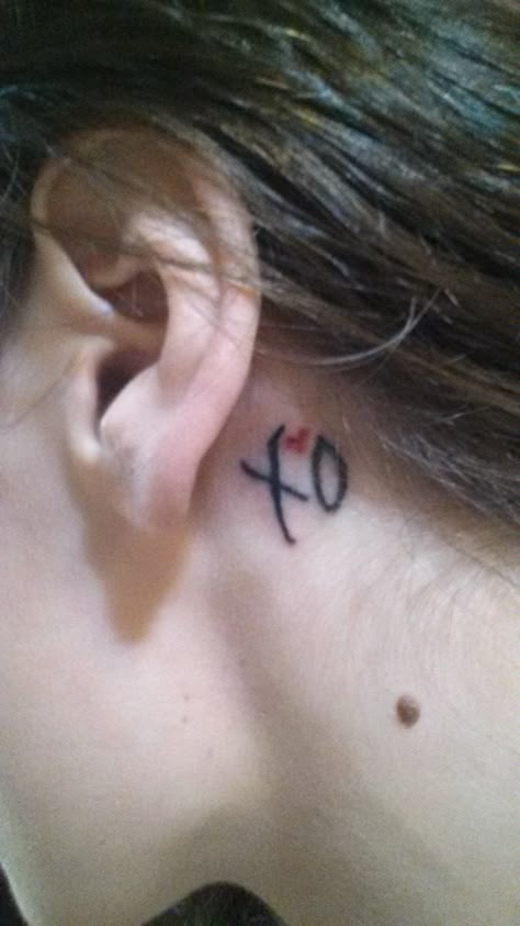 my third tatts/ the weeknd. Xo Behind Ear Tattoo, Xo Tattoo Behind Ear, Kiss Land Tattoos The Weeknd, Beauty Behind The Madness Tattoo, Xo Nails The Weeknd, Xo Tattoo The Weeknd, The Weeknd Nails, Fortnite Tattoo, The Weeknd Tattoo