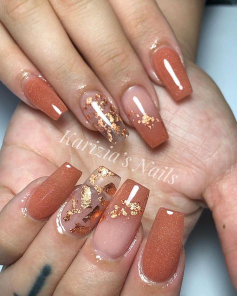 #nails #foilnails #clearnails #blushnails #nails #nailsofinstagram #nailart #allacrylic #youngnailsinc #youngnails #allacrylicpowder… | Instagram Fall Inspired Nails Square, Autumn Nail Designs Coffin, Foil Fall Nails, October Ombre Nails, Fall Foil Nail Designs, Nails To Match Burnt Orange Dress, Fall Nails Unique, Fall Nails 2024 French Tip, Nature Nail Ideas