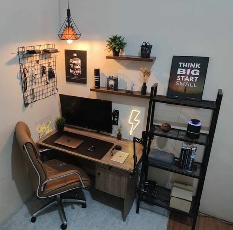 Ruangan Studio, Mens Bedroom Decor, Home Studio Setup, Bedroom Setup, Room Redesign, Small Room Design, Game Room Design, Room Design Bedroom, Home Office Setup