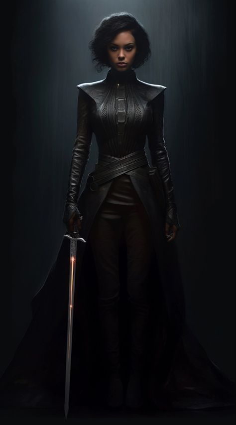 Gothic Superhero Outfit, Black Warrior Outfits Female, Warrior Aesthetic Outfit, Black Leather Armor Female, Black Warrior Aesthetic, Worrier Outfits, Urban Fantasy Aesthetic Outfit, Modern Warrior Woman Outfit, Black Assassin Outfits