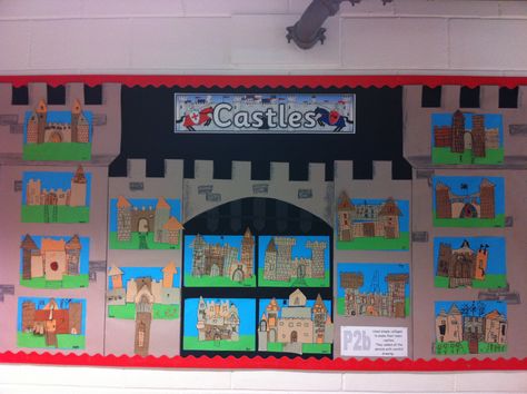 Castle collage display Castle Display Ks1, Castle Display, Castle Collage, Castles Ks1, Knights And Castles Topic, Castle Classroom, Castles Topic, Fairy Tales Kindergarten, Castle Crafts