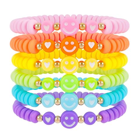 PRICES MAY VARY. 😊Candy Color Preppy Bracelets Set—The lovely and trendy beaded preppy bracelets consist of 6mm candy color transparent disc beads and cute smiley face beads. The colorful stackable bead bracelet set is sure to add a pop of color to your everyday look and dress. 6 different color bracelets for you to choose to match with different clothes, also can be used as friendship bracelets to share with your friends. 😊Smiley Face Beaded Bracelets—Whatever you are white skin or black skin Friendship Bracelets Summer, Clay Beaded Bracelets, Bracelets Summer, Stackable Beaded Bracelets, Color Bracelets, Yellow Skin, Heishi Bracelet, Preppy Bracelets, Cute Smiley Face