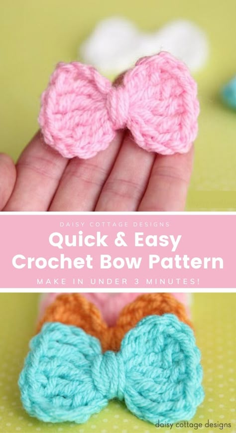 Small Crochet Bow Pattern Free, Small Crochet Bow Tie Free Pattern, Small Bow Crochet Pattern Free, Small Crocheted Flowers Free Pattern, How To Crochet A Small Bow, Crochet A Flower Easy, Small Bow Crochet Pattern, Crochet Small Bows Free Pattern, Crochet Bows Hair