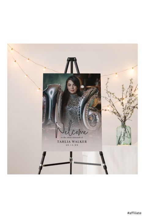 Sweet 16 Welcome Sign, Sweet 16 Sign, Poster With Photo, Sweet 16 Pictures, Sweet 16 Photos, Bridal Theme, 21st Birthday Photoshoot, Birthday Welcome Sign, Sixteenth Birthday