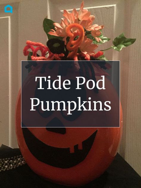 Tide Pod Container Pumpkins Diy, Crafts With Tide Pod Containers, Tide Pod Container Scarecrow, Tide Pods Container Crafts Halloween, Tide Container Pumpkin, Upcycled Tide Pod Container, Tide Pod Container Pumpkins, Pumpkin Made From Tide Pod Container, Tide Pumpkins