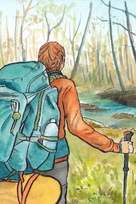 Art About Connection, Adventure Doodles, Hiking Drawing, Hiking Painting, Hiking Illustration, Hiking Art, Nature Artists, Artist Business, Watercolor Paint