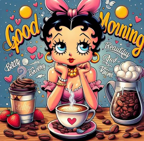 Good Morning Betty Boop, Betty Boop Coffee, Cricket Joy Projects Craft Ideas, Day And Night Quotes, Original Betty Boop, Betty Boop Figurines, Good Morning Clips, Betty Boop Classic, Betty Boop Quotes