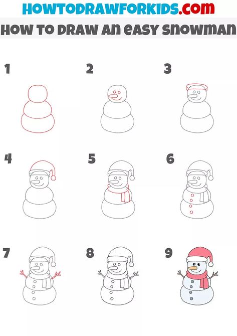 How to Draw an Easy Snowman - Easy Drawing Tutorial For Kids How To Draw A Snowman, Drawing Ideas Acrylic, How To Draw Snowman, Lunchbox Doodles, How To Draw Snow, Snowman Drawing, Canvas Shoes Diy, Draw A Snowman, Koala Drawing