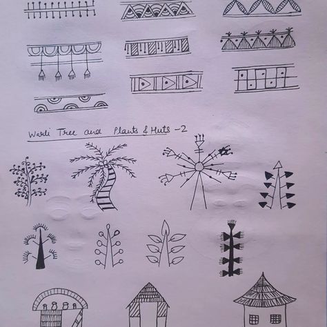 🌴🌿🌻Warli art learning with Artbuddies 💓 Week 1 practice works ⭐Basic designs ⭐Borders ⭐Trees and plants ⭐Huts and houses The word ‘Warli’ is derived from Warla, meaning “piece of land" or “field". The Warli tribes belonged to the northern outskirts of Mumbai and extended all the way up to the Gujarat border. They inhabited thatched mud-huts, and the art form was primarily done on the walls of their homes with rice paste. The Warli exclusively use a white pigment made from a mixture of rice... Mud Hut, Art Learning, Warli Art, Indian Art Paintings, Learn Art, All The Way Up, Week 1, Indian Art, Art Forms