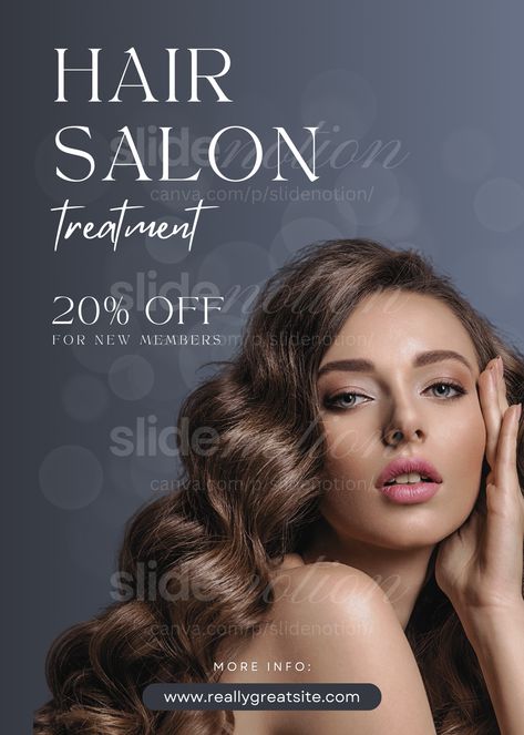 Showcase your hair salon's offerings with this elegant grey and gold promotional poster. Its minimalist design captures attention while conveying a sense of luxury and professionalism. Perfect for highlighting special promotions, services, or events that will attract new clients and elevate your brand.

#hairsalonpromo #greygolddesign #minimalistposter #salonmarketing #eleganthairsalon #promotionaldesign #haircarepromo #salonadvertising Promotion Design Poster, Hair Salon Poster, Poster Promo, Promotional Poster, Simple Hair, Salon Interior Design, Promotional Design, New Clients, Poster Designs