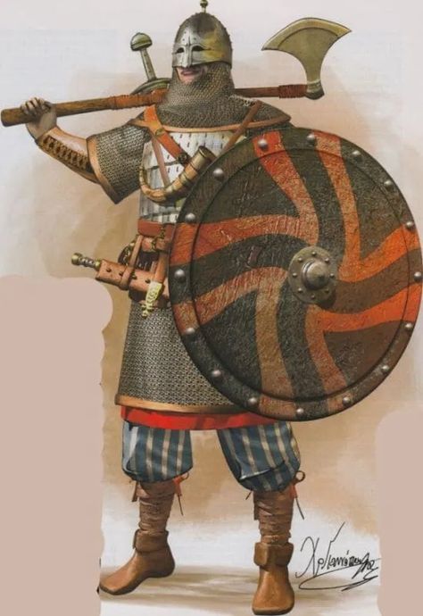 Byzantine Army: Organization, Units, and Evolution Byzantine Warrior, Russian Knight, Dark Dungeon, Byzantine Army, Varangian Guard, Arte Viking, History Pics, Costume Viking, Viking Armor