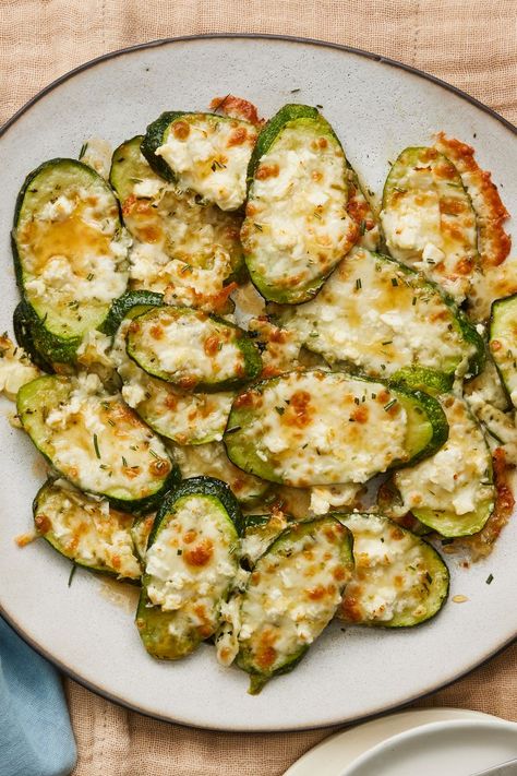 Our Cheesy Zucchini with Hot Honey Is Bound to Become a Favorite Cheesy Zucchini With Hot Honey, Savory Vegan Dinner Recipes, Fruit For Dinner, Summer Time Meals, Fresh Zucchini Recipes, Zucchini And Squash Recipes, Zucchini With Cheese, Summer Healthy Recipes, Cheesy Baked Zucchini