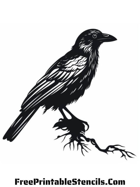 Raven Template Free Printable, Raven Stencil, Raven Vector, Free Stencils Printables, Silhouette Template, Stencils Printables, Halloween Silhouettes, Silhouette Free, Templates Printable Free